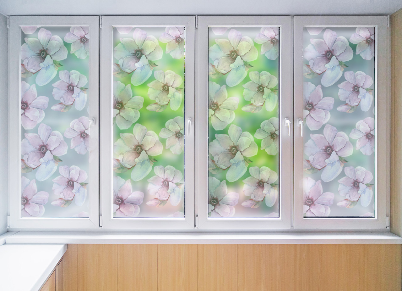 Матова плівка на вікна і дзеркала Рожеві магнолії самоклейка на скло двері душову кабіну шафи купе 1 метр погонний Zatarga