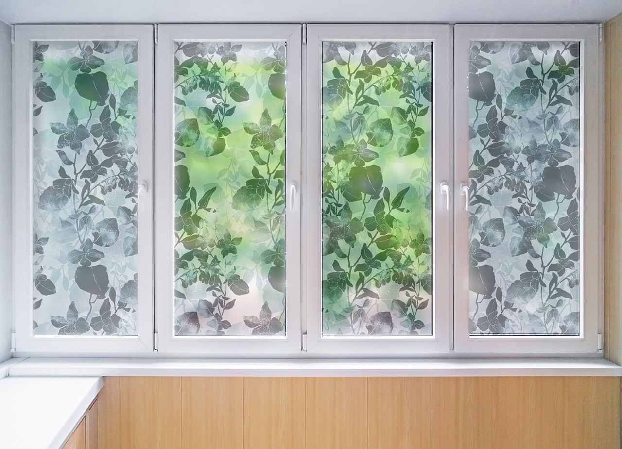 Декоративна матова плівка на вікна і дзеркала Листва самоклейка на скло двері душову кабіну шафи купе 1 метр погонний Zatarga
