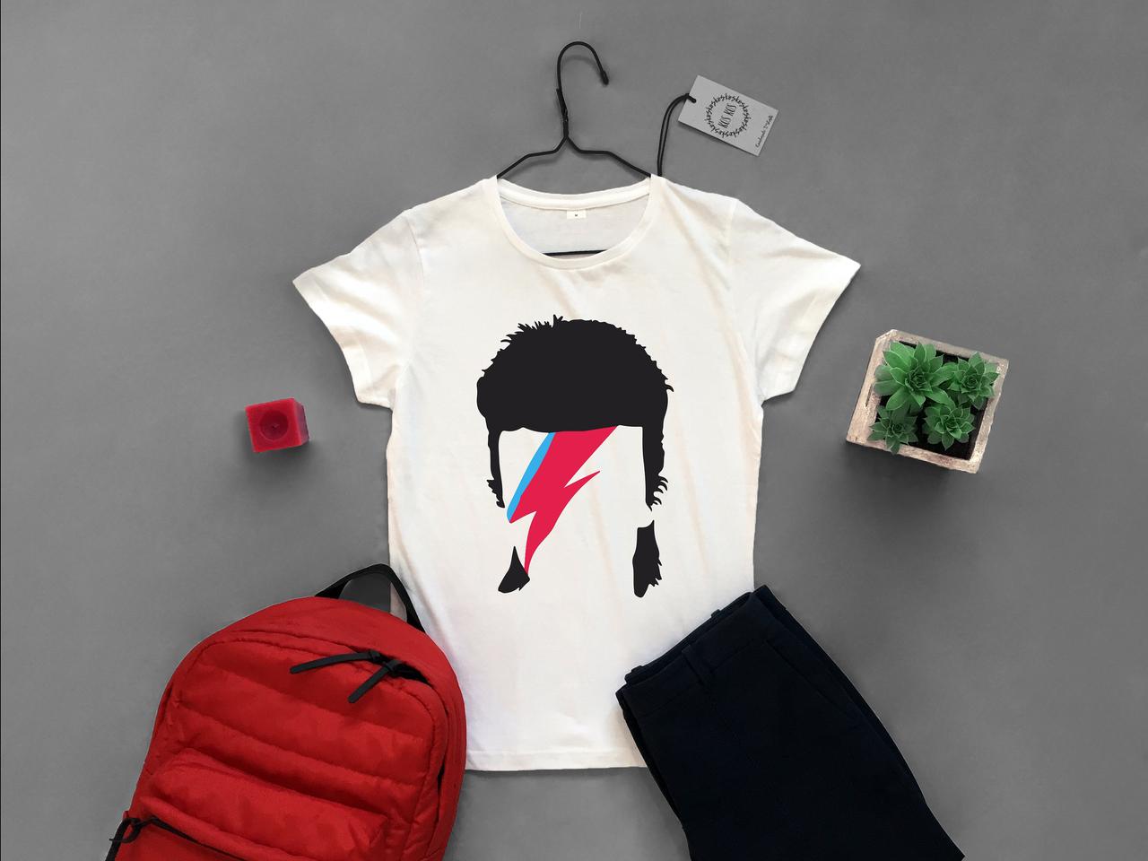 Футболка жіноча з веселим принтом Bowie head, фото 1