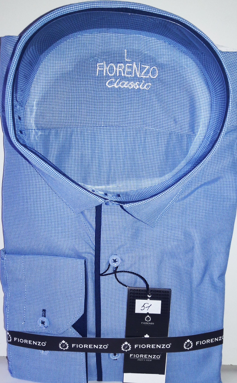 Сорочка чоловіча Fiorenzo vd-0051 блакитна в дрібну клітку класична з довгим рукавом Туреччина