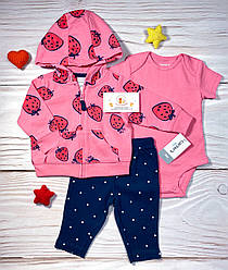 Бавовняний комплект з кардиганом Полуничка Картерс 3-Piece Little Jacket Set 6М (61-67 см, 5.7-7.4 кг)