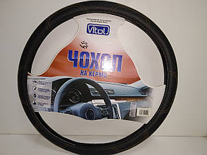 VITOL Чохол на кермо чорний коричнева нитка XXL шкір-зам (440-460 мм)