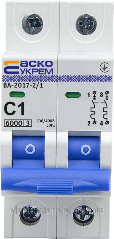 Автоматичний вимикач АСКО-УКЕМ ВА-2017/C 2р 1А АСКО A0010170033, фото 1