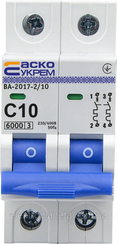 Автоматичний вимикач АСКО-УКЕМ ВА-2017/C 2р 10А АСКО A0010170011, фото 1