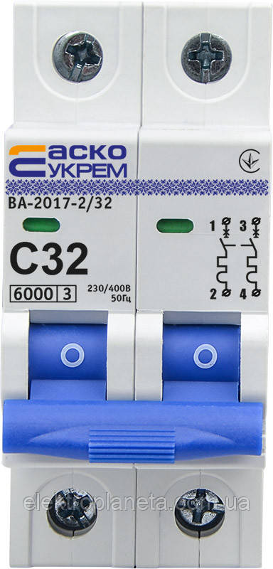 Автоматичний вимикач АСКО-УКЕМ ВА-2017/C 2р 32А АСКО A0010170015, фото 1