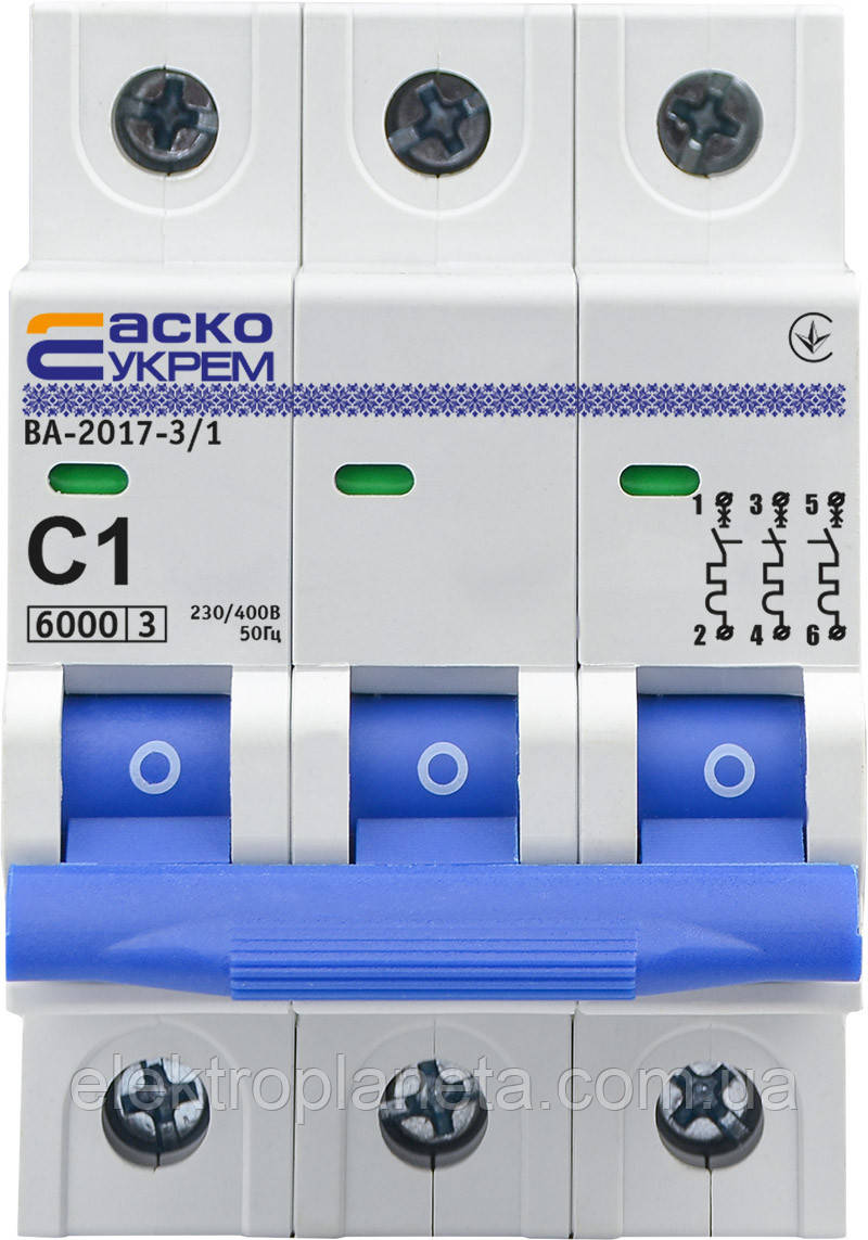 Автоматичний вимикач АСКО-УКЕМ ВА-2017/C 3р 1А АСКО A0010170038, фото 1