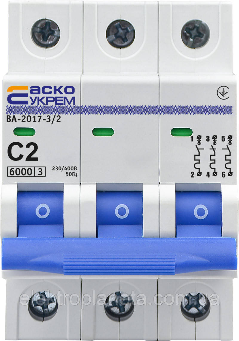 Автоматичний вимикач АСКО-УКЕМ ВА-2017/C 3р 2А АСКО A0010170039, фото 1