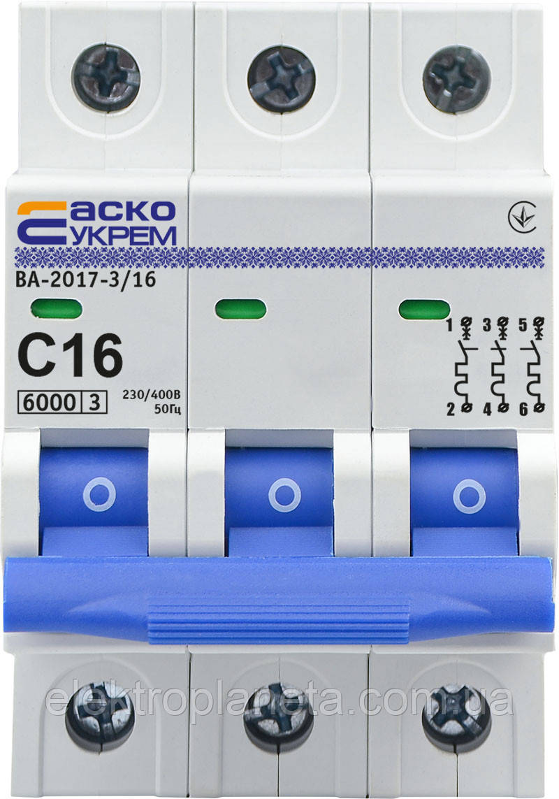 Автоматичний вимикач АСКО-УКЕМ ВА-2017/C 3р 16А АСКО A0010170021, фото 1
