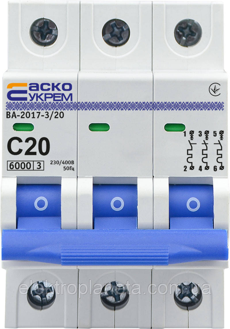 Автоматичний вимикач АСКО-УКЕМ ВА-2017/C 3р 20А АСКО A0010170022, фото 1