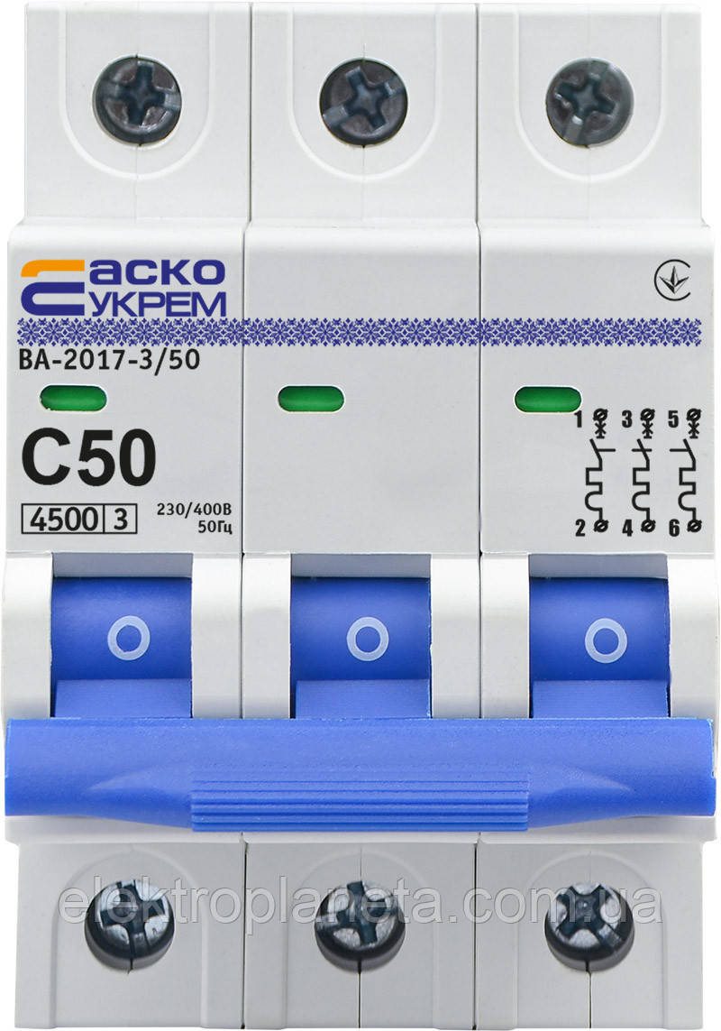 Автоматичний вимикач АСКО-УКЕМ ВА-2017/C 3р 50А АСКО A0010170026, фото 1