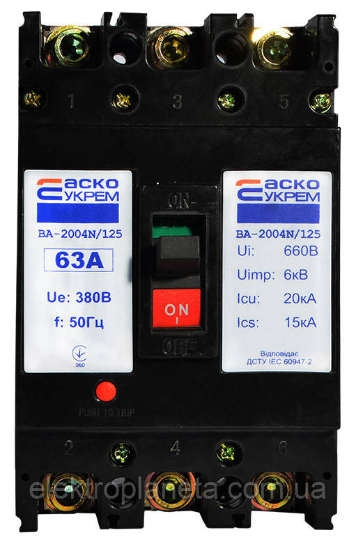 Автоматичний силовий вимикач корпусний УКРЕМ ВА-2004N/125 3р 63А АСКО A0010040079