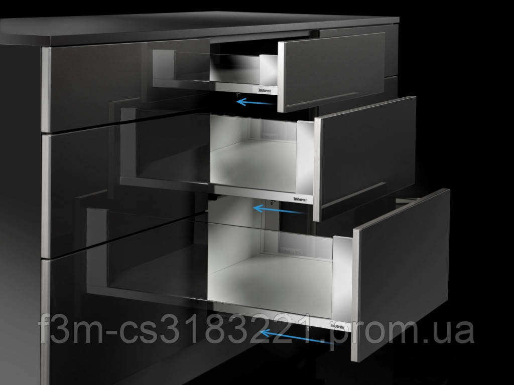Ящик TitusTekform Slimline Drawer DW 70: H=80 мм L=500 мм антрацит боковини скло+сталь, з доводчиком Soft Closing, для ДСП 16 мм