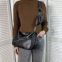 Жіноча стильна шкіряна сумка через плече з текстильним ремінцем Polina & Eiterou, фото 3