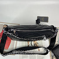 Жіноча стильна шкіряна сумка через плече з текстильним ремінцем Polina & Eiterou, фото 8