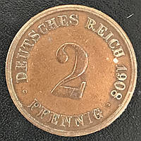 Монета Германии 2 пфеннига 1908 г.