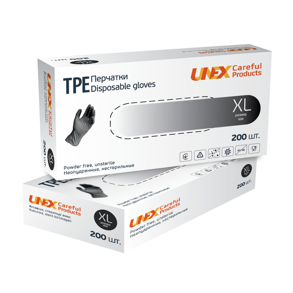 Рукавички одноразові Unex ТРЕ Black, розмір XL