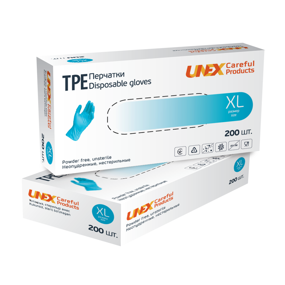 Рукавички одноразові Unix ТРЕ Blue, розмір XL 200 шт./пач. від 1000 грн доставка безплатна