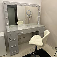 Стол с зеркалом для визажиста, туалетный столик, стол визажный серого цвета
