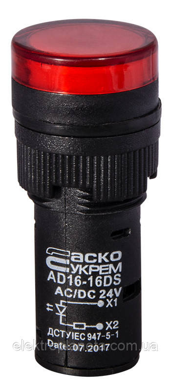 Сигнальна арматура лампа індикатор напруги AD16-16DS червона 24V АC/DC A0140030053 A0140030053, фото 1