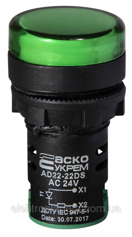 Сигнальна арматура лампа індикатор напруги AD22-22DS зелена 24V АC/DC  A0140030048 A0140030048, фото 1