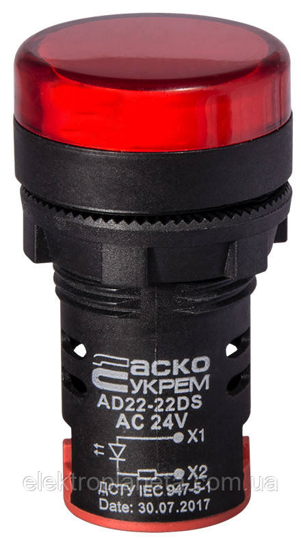 Сигнальна арматура лампа індикатор напруги AD22-22DS червона 24V АC/DC A0140030047 A0140030047, фото 1