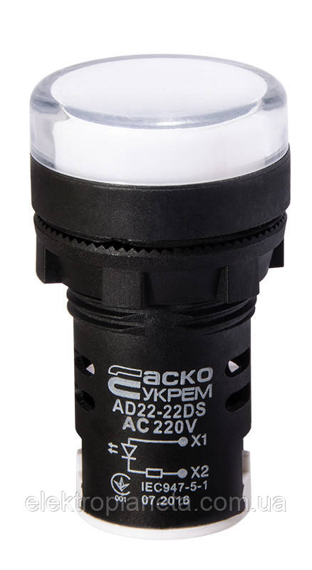 Сигнальна арматура лампа індикатор напруги AD22-22DS біла 220V АC A0140030044 A0140030044, фото 1