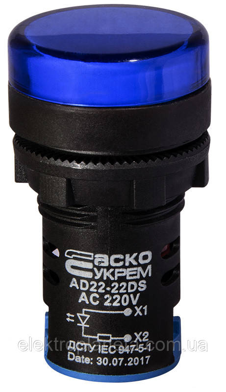 Сигнальна арматура лампа індикатор напруги AD22-22DS синя 220V АC A0140030152 A0140030152, фото 1