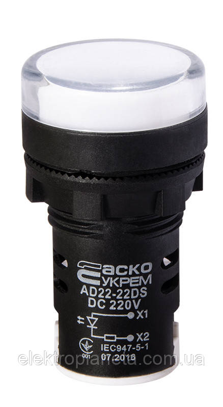 Сигнальна арматура лампа індикатор напруги AD22-22DS біла 220V DC A0140030080 A0140030080