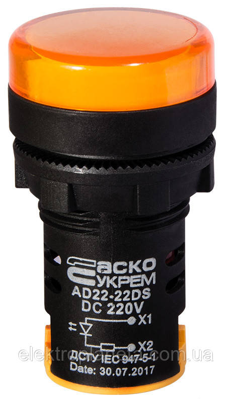 Сигнальна арматура лампа індикатор напруги AD22-22DS жовта 220V DC A0140030081 A0140030081, фото 1