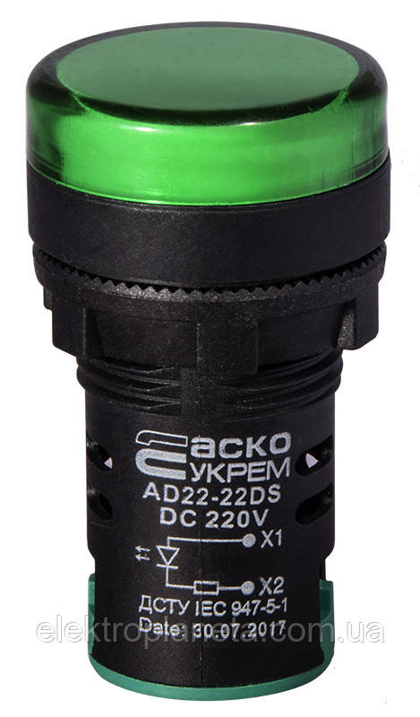 Сигнальна арматура лампа індикатор напруги AD22-22DS зелена 220V DC A0140030082 A0140030082