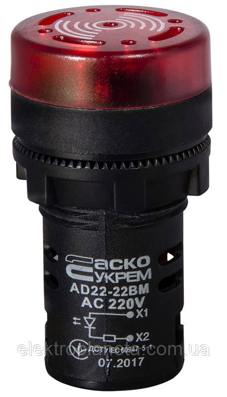Зумер AD22-22 BM/r миготливий червоний АС 220V A0140030159, фото 1