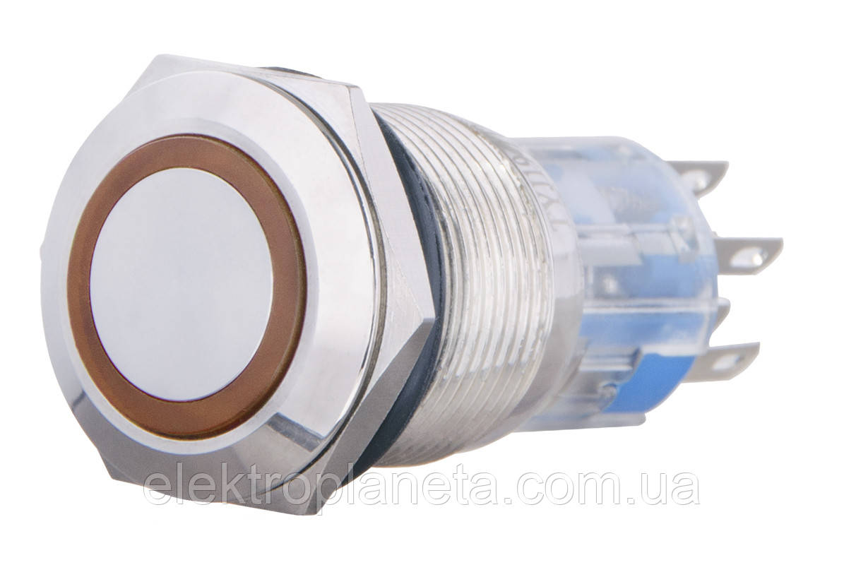 TYJ 19-272 Кнопка металева пласка з підсвічуванням, 2NO+2NC, жёлтая 220V. A0140010115