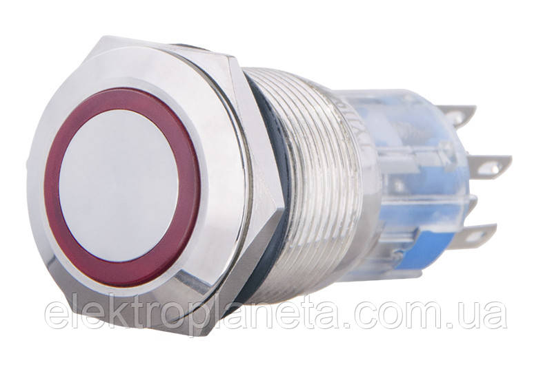 TYJ 19-272 Кнопка металева пласка з підсвічуванням, 2NO+2NC, красная 220V. A0140010117