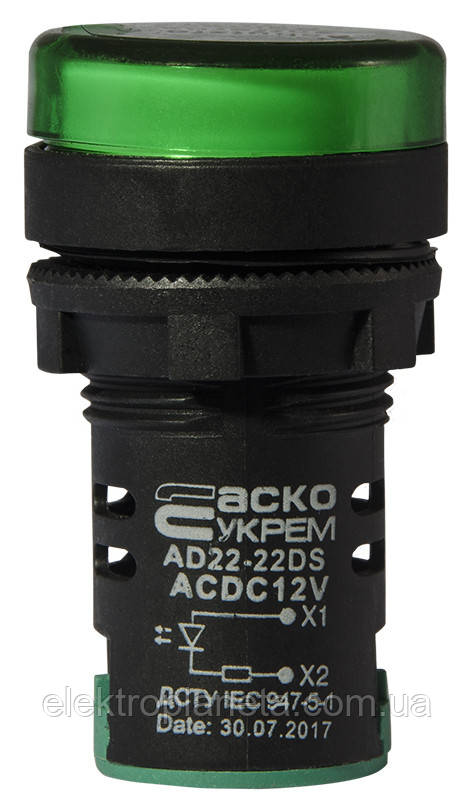 Сигнальна арматура лампа індикатор напруги AD22-22DS зелена 12V АC/DC A0140030162 A0140030162, фото 1