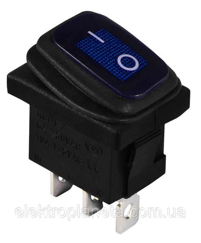 Перемикач клавішний кнопковий KCD1-2-101WN BL/B 1 клавішний с підсвіткою и защитой (синий) A0140040061
