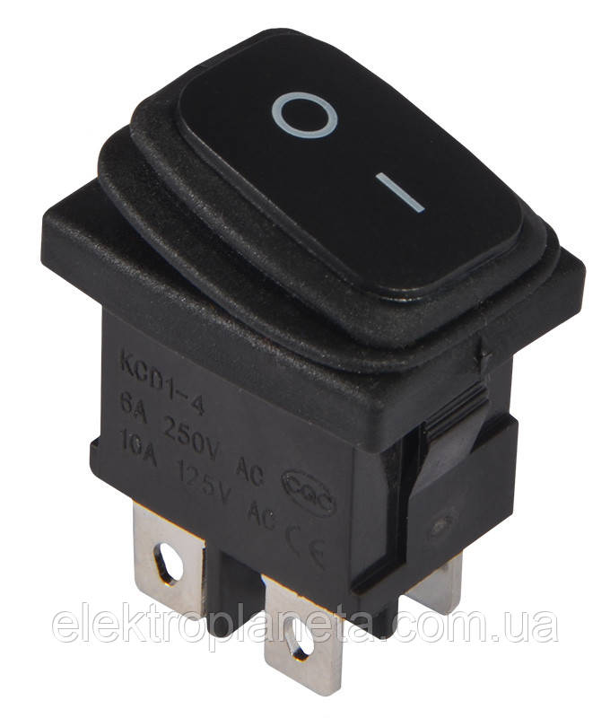 Перемикач клавішний кнопковий KCD1-4-201W B/B 1 клавішний з захистом (чорний) A0140040063, фото 1