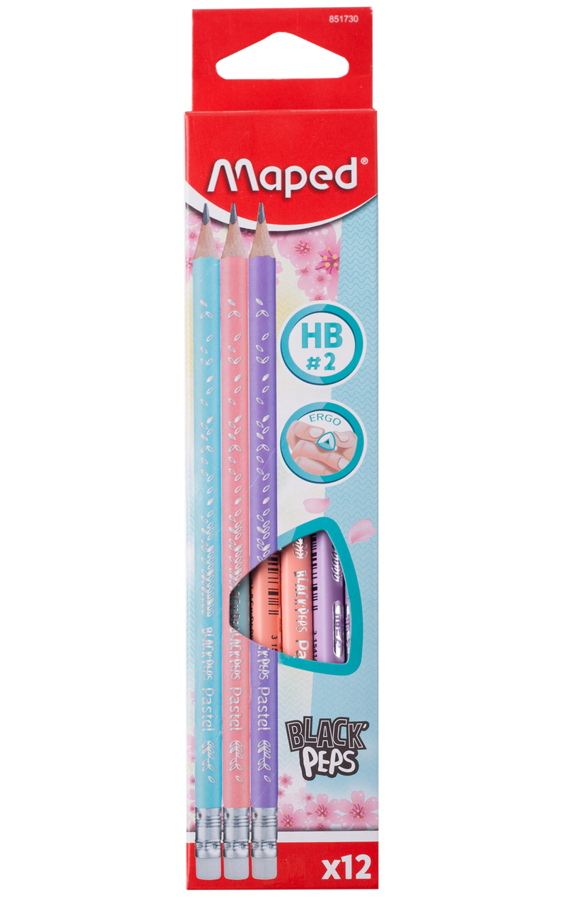 #Олівець графітовий BLACK PEPS HB з гумкою PASTEL коробка з підвісом