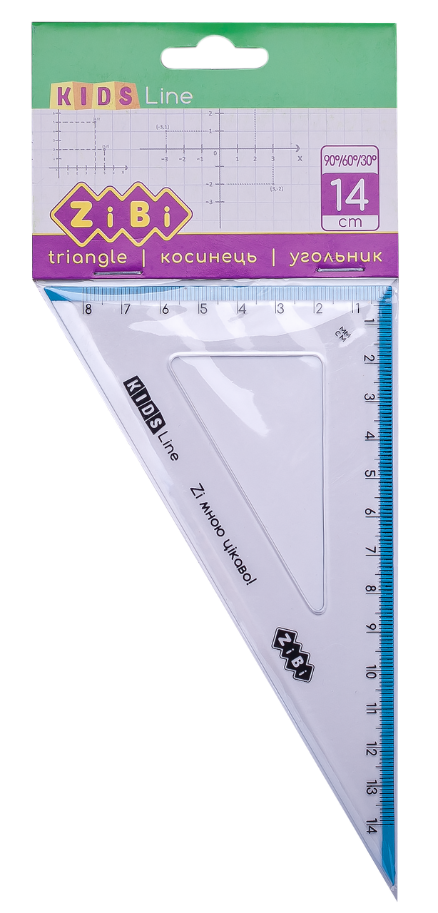 Косинець 140мм 90°/60° з блакитною смужкою блістер KIDS Line