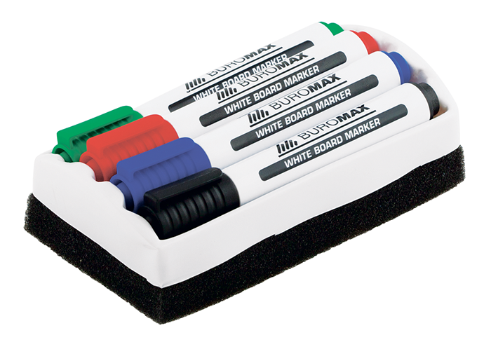 ^Комплект: 4 маркера для магн дощок (черн сін зел черв) + губка для дошок