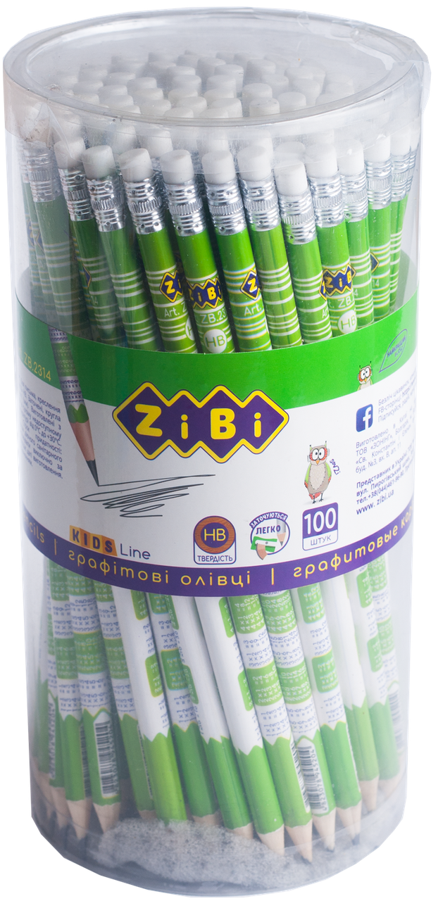 Олівець графітовий TABLE HB з гумкою туба 100 шт KIDS Line