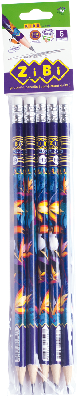 /Комплект олівців графітовий EXOTIC HB з гумкою блістер (5 шт.) KIDS Line