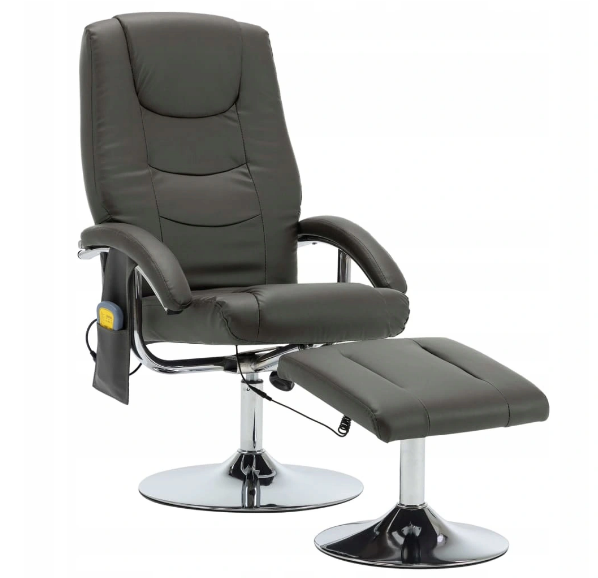 Кресло массажное с подставкой для ног регулируемое серое экокожа - фото 1 - id-p1340126240