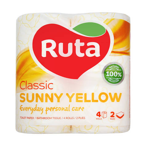/Папір туалетного Classic 4 рул на гільзі 2х сл жовтий RUTA, фото 1