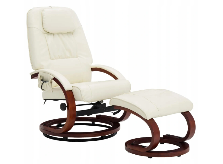 Кресло массажное с подставкой для ног кремово-белое - фото 1 - id-p1340147129