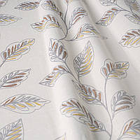 Ткань хлопок для скатерти, штор, римских штор, покрывал серо-коричневые листья на сером
