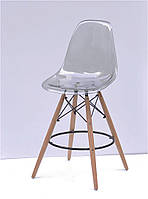 Стул полубарный Nik Carbon Bar 65 дымчатый акрил на буковых ножках, Eames DSW Barstool