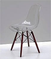 Стілець Nik W Carbon прозорий акрил, дерев'яні коричневі ніжки, Eames Chair transparent