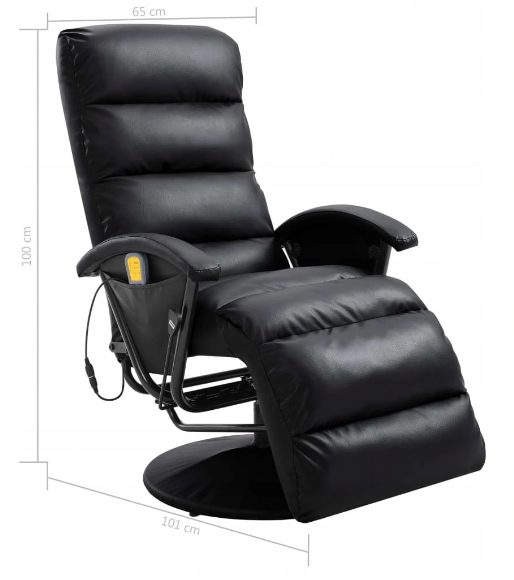 Массажное кресло TV регулируемое черное экокожа - фото 7 - id-p1340228602