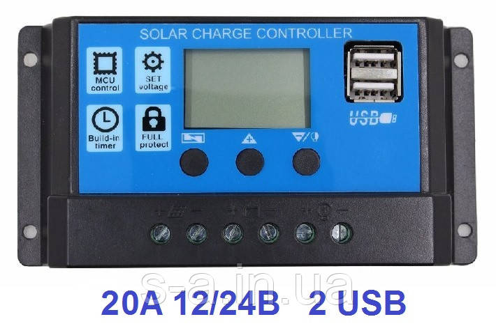 Контроллер заряда солнечных батарей с дисплеем и USB PWM, W88-C