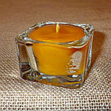 Квадратна воскова скляна чайна свічка 32г; натуральний бджолиний віск, фото 2